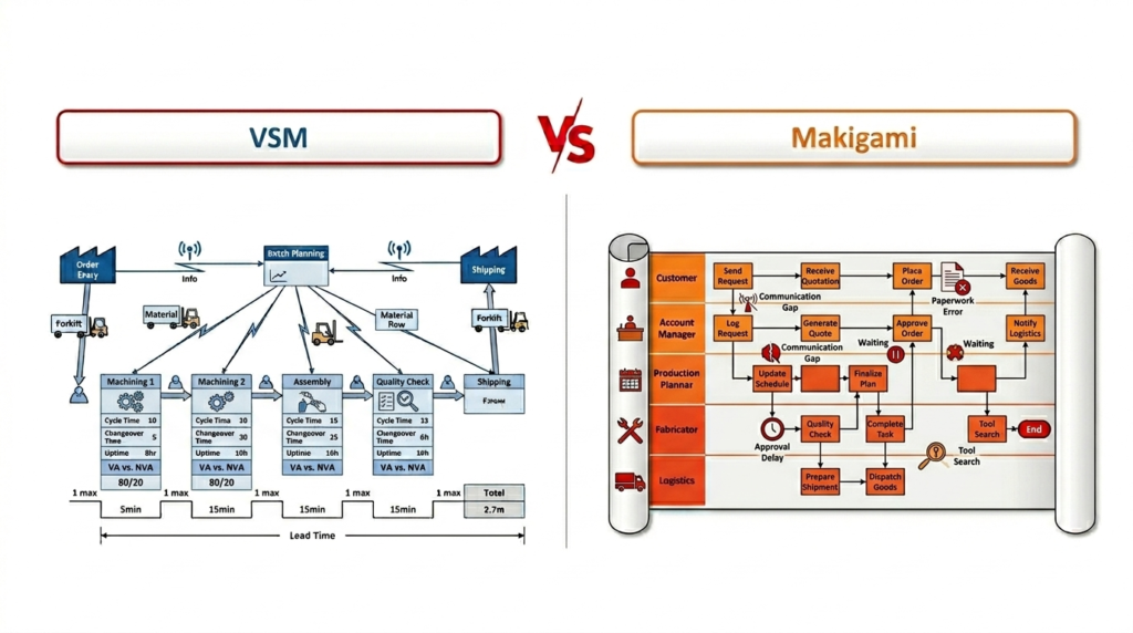Mappatura di processo value stream map vs Makigami